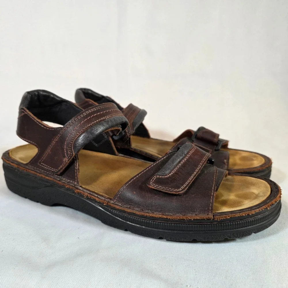 Naot Lappland Brown Mens 15 EU48 Leather Sandals Adjustable Fisherman Comfort